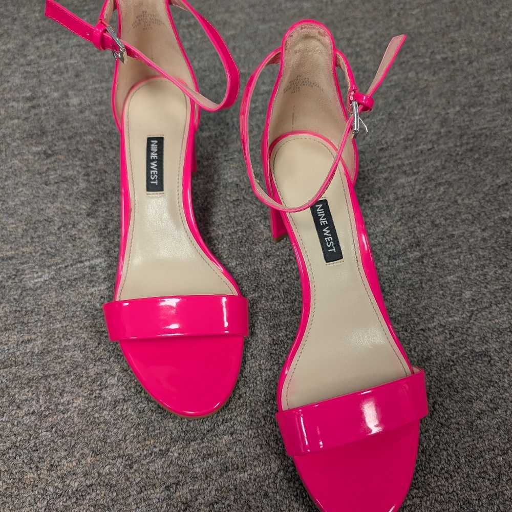 Nine West Bright Pink Patent Ankle-Strap Heels